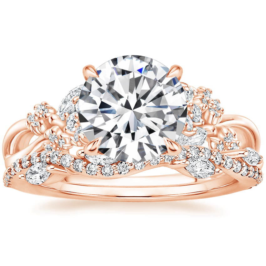 14K Rose Gold Summer Blossom Diamond Ring 1 4 ct. tw. with Luxe Winding Willow Diamond Ring 1 4 ct. tw